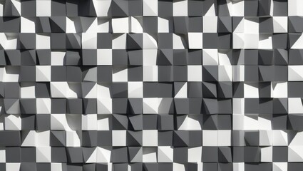 Intricate geometric pattern showcasing 3D cubic shapes in monochrome scheme, creating dynamic interplay of light and shadow, ideal for modern design