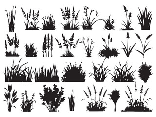 grass isolated silhouettes set collection