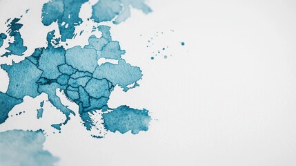 Fototapeta premium Colorful watercolor map of Europe highlighting the European Union, featuring a minimalist design with a clean background and ample free space for creative use.