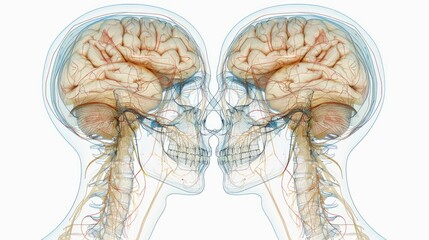 A detailed illustration of the human brain and skull, ideal for educational or medical contexts