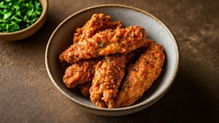 Fototapeta premium Crispy goldenbrown chicken wings ready to be savored