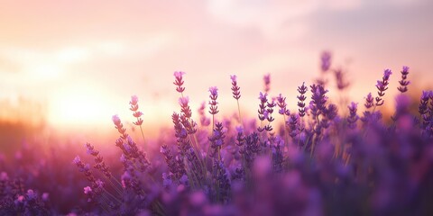 Naklejka premium Serene Lavender Field in Full Bloom at Sunset