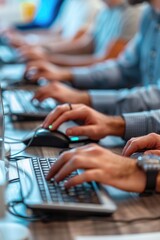 A group of people working together on laptops, perfect for remote work or team collaboration