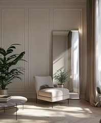 modern living room with mirror