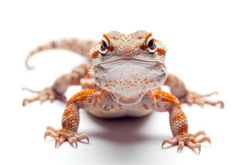 A lizard's face on a white background