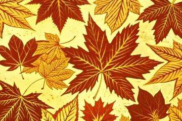 Fototapeta premium Colorful autumn leaves in various shapes against a warm yellow background