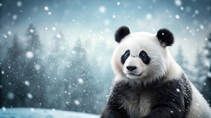 Obraz premium Gorgeous panda in falling snow