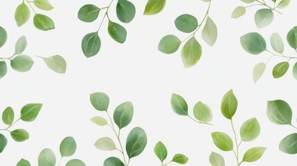 Elegant Green Watercolor Leaf Pattern, vibrant greenery intertwining in a minimalist design, lush leaves create a serene backdrop, inviting a sense of tranquility and freshness