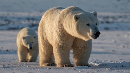 polar bear in the snow . Two polar bears