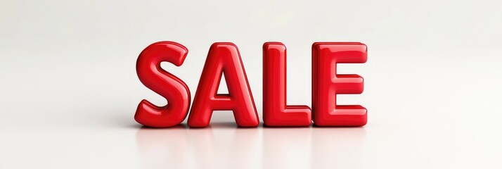 Fototapeta premium Bold red letters spell SALE with a glossy finish, set against a minimalist trend background, highlighting modern design and vibrant appeal.