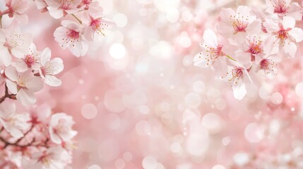 Fototapeta premium Sakura Blossom Frame, vibrant watercolor design featuring delicate cherry blossoms, soft focus backdrop enhances the floral elegance, perfect for spring-themed decor.
