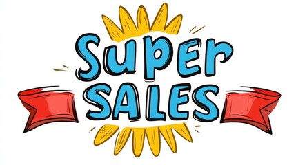 Dynamic cartoon-style logo with bold SUPERSALES text and explosion effect designed for vibrant branding