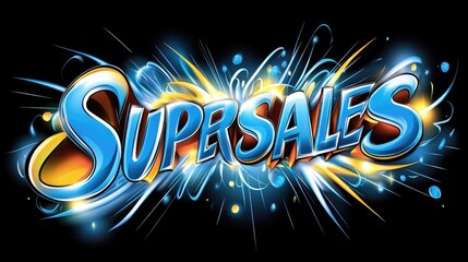 Dynamic cartoon-style logo with bold SUPERSALES text and explosion effect designed for vibrant branding