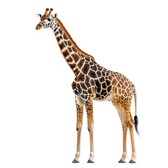 Obraz premium Giraffe standing tall, white isolate background