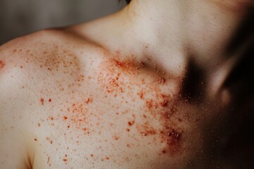 Fototapeta premium Close-up of skin with reddish spots, suggesting a dermatological condition or irritation.