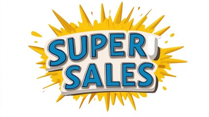 Naklejka premium Dynamic cartoon-style logo with bold SUPERSALES text and explosion effect designed for vibrant branding