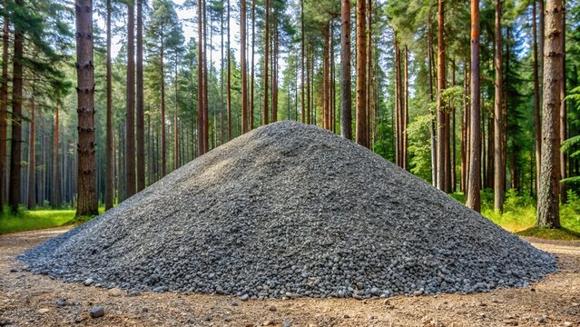 Gravel heap in forest with road