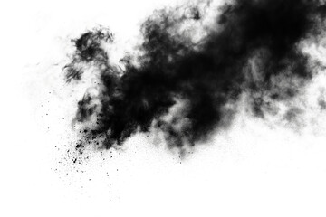 Abstract black dust smoke overlay effect with transparent background cut out design element