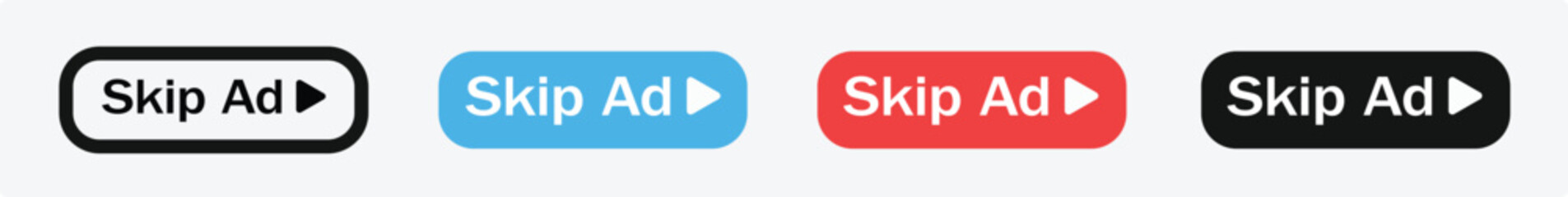 Skip ad button set. Skip ad icon in neomorphs style. Icons for business, white UI, UX. Ad symbol. Black button skip ad for website. Vector icon.