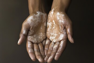 Fototapeta premium Hands covered in flour, symbolizing baking or cooking preparation.
