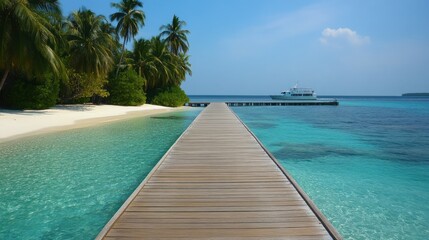 Tropical Paradise: A Wooden Jetty Leading to Clear Turquoise Waters