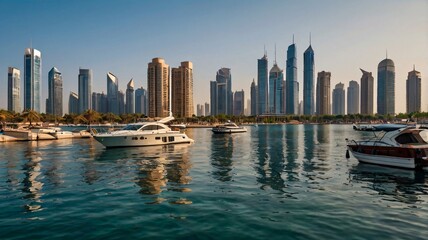 Obraz premium A waterfront view of an Arab city with modern skyscrapers