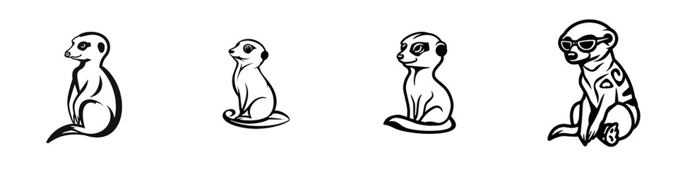 Fototapeta premium Cute meerkats standing together on a white isolated background.