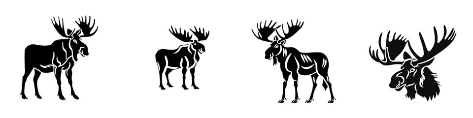 Fototapeta premium Cute moose illustrations on a white isolated background.