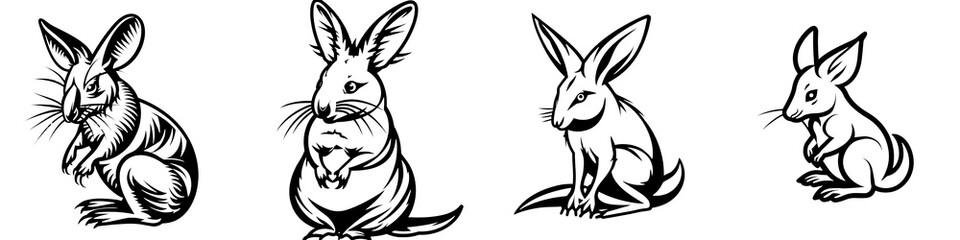 Fototapeta premium Four decorative rabbit silhouettes for Easter designs, white isolated background.