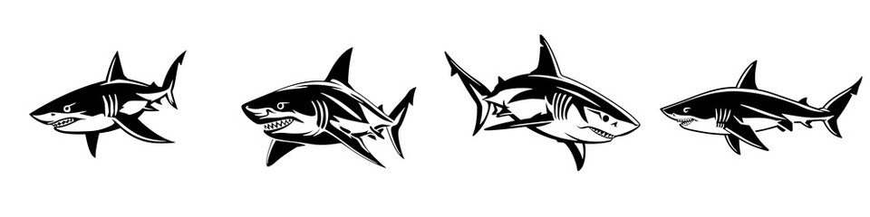 Fototapeta premium Group of sleek sharks swimming gracefully, showcasing their streamlined bodies.