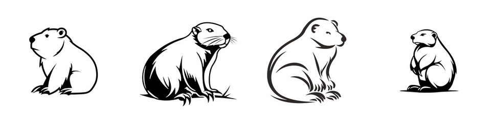 Illustration of various monkey silhouettes in different poses on a white isolated background.