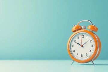Stylized Orange Alarm Clock with a Minimalist Aesthetic Against a Soft Blue Background