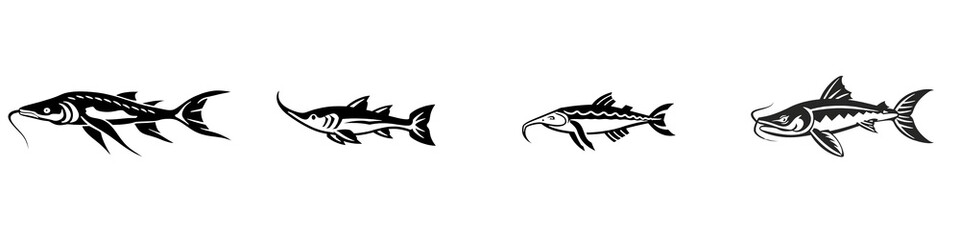 Fototapeta premium Shark silhouette on a white isolated background, symbolizing strength and agility in the ocean.