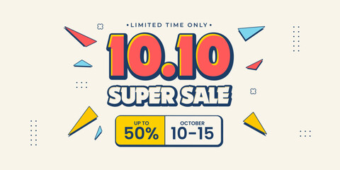 10 10 super sale promo banner with discount offer. 10 10 shopping festival super sale banner. Flash sale special offer promotion banner for social media post or website banner. Flash sale campaign