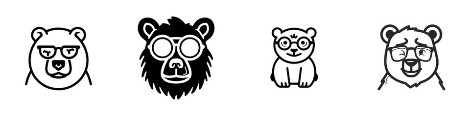 Fototapeta premium Stylized bear emblem or logo design, black outline on transparent background.