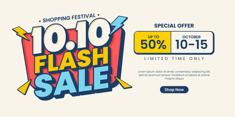 10 10 super sale promo banner with discount offer. 10 10 shopping festival super sale banner. Flash sale special offer promotion banner for social media post or website banner. Flash sale campaign