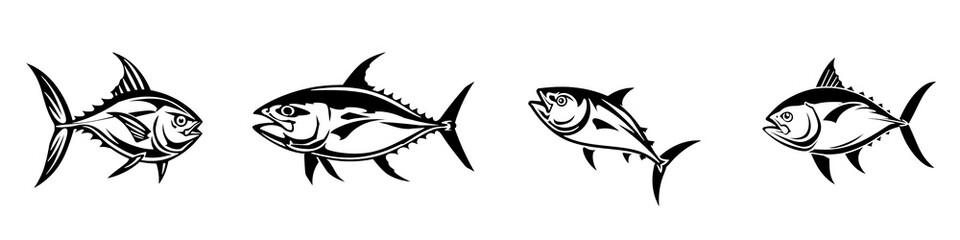 Two fish silhouettes swimming, black design on a transparent background.