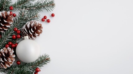 Festive Close-Up of Christmas Decor, showcasing minimalistic design elements, a clean and simple backdrop, emphasizing the essence of holiday spirit in an uncluttered setting.