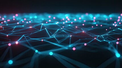 A vibrant digital network of interconnected lines and nodes, representing data flow and connectivity.
