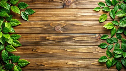 Fototapeta premium Green leaves trees wood planks wall background