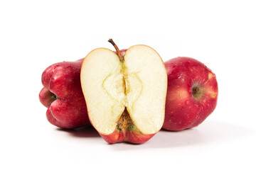 Fresh red apple isolated on white background. delicious  apple cut in half.