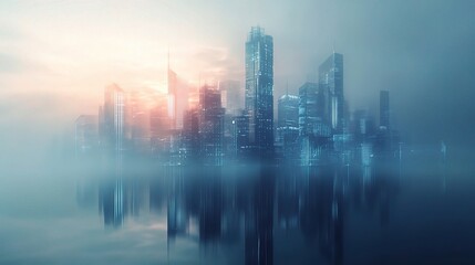 Fototapeta premium Dreamy Cityscape at Dusk with Reflection