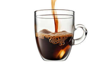 A steaming Americano coffee being poured from a sleek, modern coffee machine into a clear glass cup on a clean white background