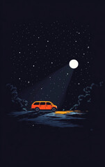 pixel art of a car under night sky