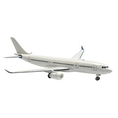 Fototapeta premium A sleek, modern airplane model with multi-colored wings is displayed 
