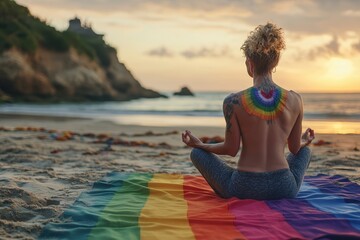 Fototapeta premium Serene Meditation by the Ocean at Sunset