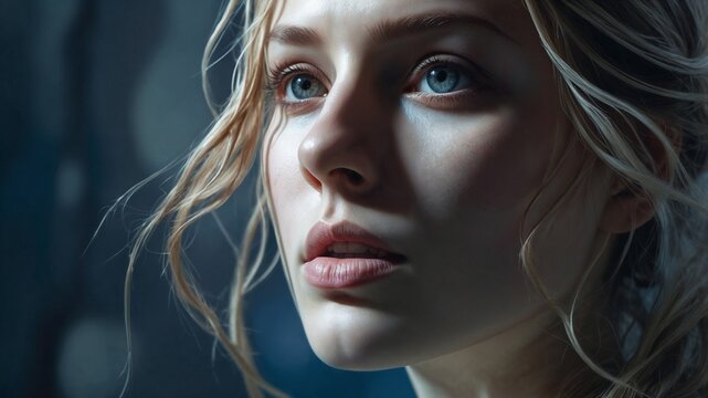 Portrait of a beautiful young woman with blond hair and blue eyes