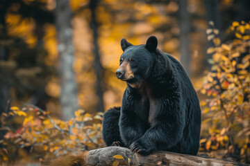 Black Bear in North American Forest Captured in Natural Habitat Highlighting Conservation and Wildlife of Small Intelligent Mammals