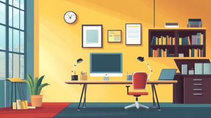 Asset Creative Office Co-working Center University Campus Modern Workplace Flat Vector Illustration