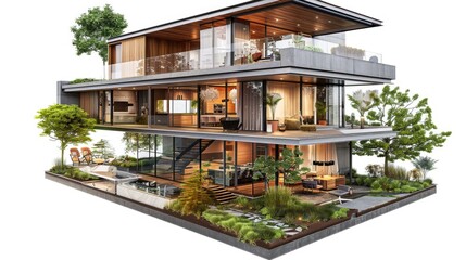 A house with multiple windows and a staircase, ideal for architecture or design concepts